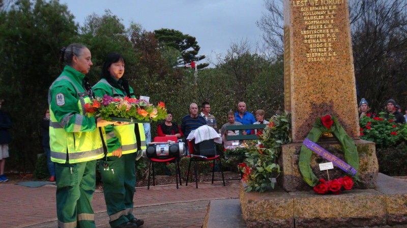 Julie Mathews and Nicki Hann lay a wreath on behalf of the SA Ambulance Service.