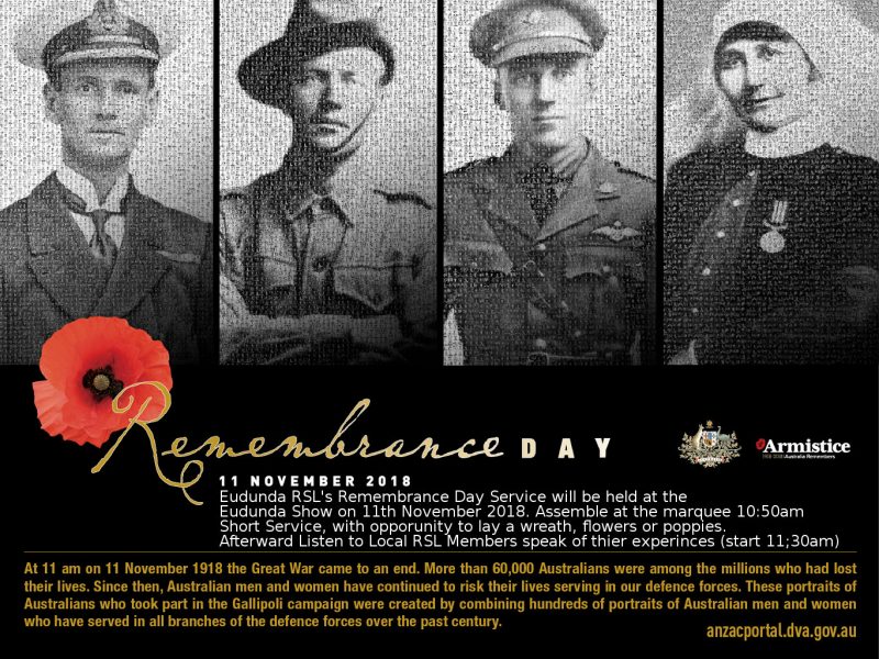 Remembrance Day 2018 poster Eudunda Details