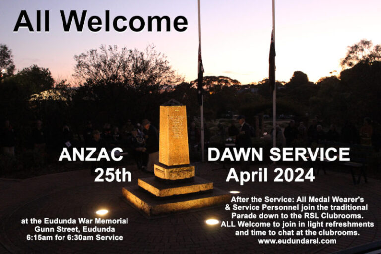 ANZAC Dawn Service At Eudunda 25th April 2024 – All Welcome 6:15am Start