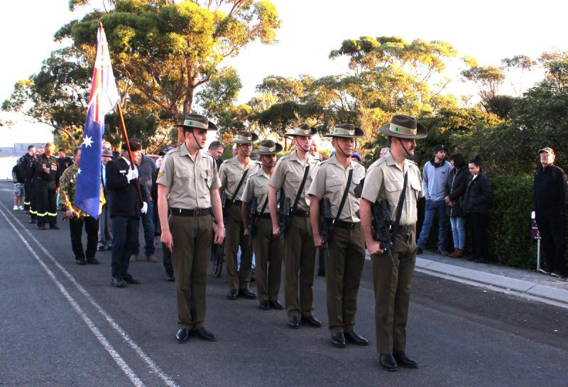 ANZAC Day marchers forming up on Gunn Street