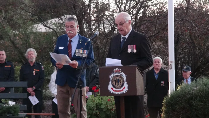 Leading the ANZAC Dawn Service at Eudunda L-R: Brian Kirby (President Eudunda RSL Sub Branch), Pastor Mal McCann