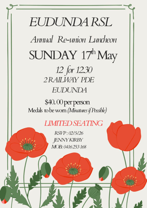 Eudunda RSL Annual Luncheon 17th May 2026