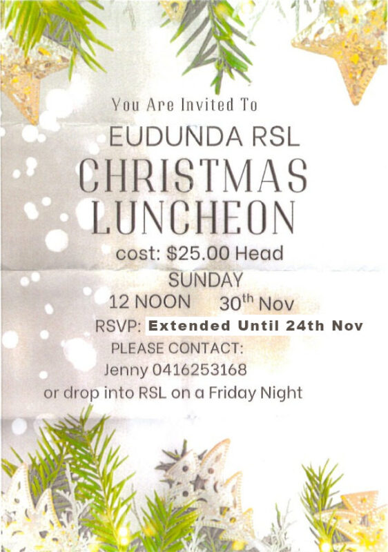 Eudunda RSL Christmas Lunch 30th Nov 2025