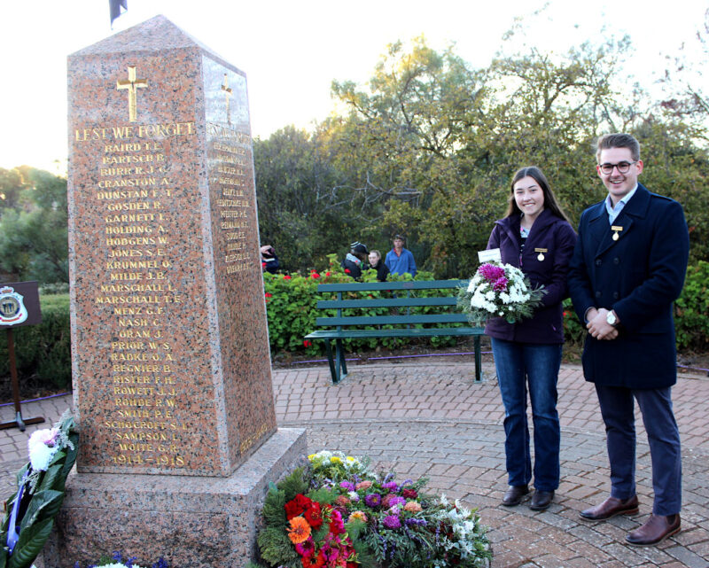 Hollie Preston & Samuel Doering representing the Eudunda Show layed a wreath at the ANZAC Service