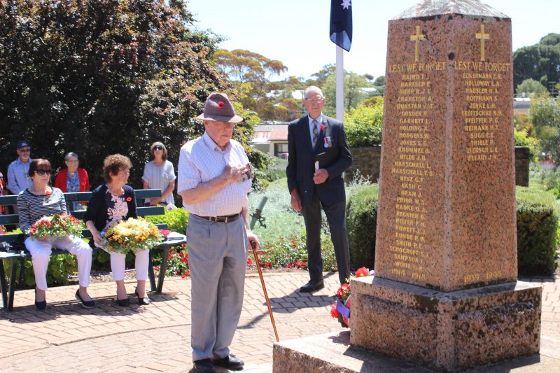 Eudunda RSL President John Stephens pauses in reflection and respect after laying the RSL Wreath