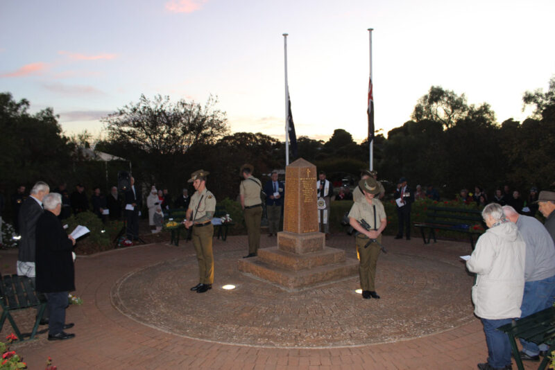 Troops from the Australian Army 7th Battalion formed a catafalque guard at the Cenotaph during the ANZAC Dawn service